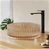 EMKE Lavabo da appoggio in vetro rotondo 40,0 × 40,0 × 12,0 cm - Design lavabo in vetro grande volume per bagno e WC degli ospiti, lavabo senza foro per rubinetto, oro rosa