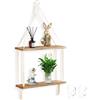 WATUNID Mensola sospesa con corda, a 2 livelli, stile vintage, in legno con 2 ganci, 80 cm, decorazione da parete bohémien, per soggiorno, bagno, camera da letto, piante