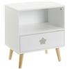 LOLAhome Comodino con 1 cassetto con stella intagliata in legno di pino bianco da 40 x 30 x 50 cm