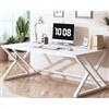 HSH Scrivania per computer bianca, 180 cm, moderna, grande, lunga, in legno, per ufficio, studio, lavoro, scrivania per due persone, rustica doppia postazione di lavoro, scrivania direzionale per