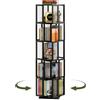 BAMEOS Libreria rotante a 5 ripiani, libreria girevole a 360°, in legno massello nero, a cubo, per ufficio, camera da letto e soggiorno