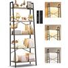 OUTONLIFE Libreria a Scala Larga a 5 Ripiani con Luce LED, Touch e Telecomando, 3 Temperature di Colore, Scaffale Angolare Alta Dimmerabile in Metallo e Legno per Soggiorno e Camera da Letto