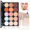 WishesMar Palette Correttori 15 Colori Concealer Crema Camouflage Make Up Palette con 10 Pezzi Pennello da Trucco Adatto per Uso Professionale e Quotidiano #C