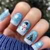 Viugex 24 Pezzi Blu Unghie Finte Natale Corte, Quadrate Punte per Unghie Acriliche, Albero di Natale Pupazzo di Neve Press on Nails, Copertura Completa Artificiale Unghie False per Donne