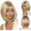 NMD&LR Parrucche Per Donna, Temperamento, Frangia Obliqua, Capelli Corti E Soffici, Parrucca Per Capelli Castani Biondi, Capelli Naturali Per Uso Quotidiano, Adatti A Ragazze E Donne