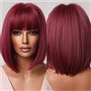Allbell Parrucche rosso bordeaux bob con frangetta parrucche capelli corti per le donne