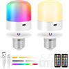 GuKKK Lampadina Ricaricabile USB C Con Telecomando, 2 Pezzis E27 Dimmerabili LED di Ricarica Rimovibile, Lampadina Ricaricabile Magnetica, 2000 Mah RGB Colore, Luce di Emergenza Con Gancio (E27)
