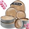 Moritz & Moritz ORGANIC - Set di stoviglie da 18 pezzi, per 6 persone, colore beige, elegante set di piatti in gres di alta qualità, 6 piatti, 6 piatti da dessert, 6 piatti fondi