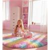 VOFUSHON Tappeto Camera da Letto 150x150 cm Arcobaleno, Tappeto Salotto Moderno Peloso e Tappeto Rotondo Bambini Lavabile a Mano Antiscivolo, Tappeto Tondo per Cameretta