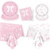APUXXJUPA Kit di articoli per feste con fiocchi rosa per 20 ospiti, compresi tovaglie, salviette e piatti - per decorazioni di compleanno con fiocchi rosa, feste di compleanno in stile coquette e feste di addio
