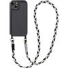 Coiwxmoi Cover per iPhone 14 con Cordino, Custodia Doux Silicone con Regolabile Collana Ultra Sottile Antiurto AntiGraffio Protettiva Case con Laccio Tracolla per iPhone 14 6,1, Nero