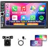 Motorsi 4GB RAM + 64GB ROM Autoradio 2 Din Carplay con Controllo Volante, 7" Android Doppio din Autoradio, Android Auto, GPS, WiFi, Bluetooth, Mirror Link, FM/RDS, Schermo Diviso+Backup Telecamera