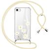 Foonary Trasparente Cover con Cordino per iPhone 7/8/SE 2020/SE 2022 Fiori, Custodia con Laccio Collana Tracolla Aesthetic Crisantemi Disegni Antiurto Protettiva Corda Case per iPhone SE 3 4,7, Verde