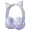 Caijin Cuffie Bluetooth Bambini, Orecchie di Gatto LED, Bluetooth 5.3 Stereo, Fascia Regolabile, Limite Volume 85dB, Pieghevoli, Modalità TF/Kabellato/Bluetooth, Compatibili con PC, Telefono, iPad