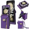 Mxinxiu Custodia a portafoglio per Samsung Galaxy Z Flip 3, custodia a portafoglio in pelle opaca con cerniera e tracolla staccabile design fibbia - viola