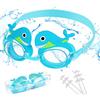 Pwsap Occhialini da Nuoto Delfini, Occhialini da Nuoto per Bambini con Tappi per le Orecchie e Custodia Potabile, Antinebbia Anti-UV 180° Occhialini Piscina con Ampie Lenti per Ragazze Ragazzi Giovani 4-14