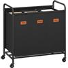 SONGMICS Carrello Portabiancheria, Cesto Porta Biancheria a 3 Scomparti, 170 L, con 5 Etichette, per Lavanderia, Camera da Letto, Bagno, Nero Inchiostro RLS330B01