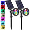 T-SUNUS Faretto Solare Esterno Colorate, 7 LED Luci Solari da Esterno multicolori IP65 impermeabile Lampade Solari da Giardino lluminazione da Giardino per Alberi Cespugli confezione da 2
