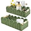 Yiomxhi 2 Pezzi Cestini Portaoggetti Cesto Vimini, Cestino Porta Carta Igienica Intrecciata con Manici in Legno, Scatola Contenitore Organizer Decorazioni per Cucina Bagno Ufficio Scaffale (Verde)