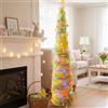 OCSOSO Simpatico albero primaverile da 1,5 m con accenti scintillanti di pulcino, multicolore pastello e luci da 5 m, facile da montare, decorazione da pavimento per Pasqua e feste