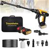 Traumheim Idropulitrice a Batteria 21V/68Bar/990PSI - 2x 4000mAh Batterie, Set Completo 17 Pezzi con Barra Estensibile, Ugello 6 in 1 & Rotabile 180° - Ideale per Auto, Terrazza e Giardino
