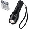Amazon Basics Torcia LED Portatile con 5 Modalità di Illuminazione - Torcia 200 Lumen con Zoom - Torcia in Alluminio Resistente all'Acqua con Cordino - Batterie Incluse - Nero