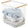 Yamazaki 2810 TOSCA Laundry Basket L, white, Steel/Wood, 41.5 x 31 x 38.5 cm