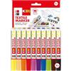 Marabu KiDS, set di pennarelli per tessuti con 10 colori, per bambini con punta da 3 mm per tessuti chiari, a base d'acqua, resistenti ai lavaggi fino a 60°C dopo il fissaggio, 031400000002-1