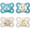 MAM Set di 4 Ciucci Original Day & Night con Tettarella in Silicone SkinSoft, 2-6 mesi, con Custodia Porta Ciuccio, Azzurro
