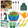 Mecctuck 23 Pezzi Set da Giardinaggio per Bambini con Annaffiatoio, Pala, Rastrello, Vanga, Guanti, Grembiule e Attrezzi
