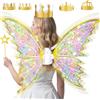 maysida Ali di fatina dorate per ragazze, luminose e elettriche, per bambini, set da principesse di Halloween, con bacchetta magica, corona, ali di farfalla, ideali per cosplay, feste, compleanni, Natale