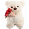 Aurihxus - Orsetto di peluche con rosa e cappello, 30 cm, orsetto di peluche, dolce orso di stoffa, morbido orso rosa di peluche, regalo di San Valentino (Beige)