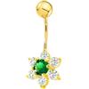 Monde Petit - Piercing Ombelico Oro Giallo 18K Fiori di Circonite e Brillante Smeraldo - Scatola Regalo - Certificato di garanzia