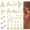 KRFY 22 Pezzi Piercing Orecchio Trago 16G Set Orecchini Donna Acciaio Chirurgico Ipoallergenica Trago Conch Helix Piercing Oro