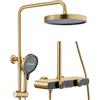 WRKMH Colonna Doccia Oro Zirconio Spazzolato Set Doccia con Soffione e Doccetta, Cascata Kit Doccia Montato a Parete Soffione Doccia Completo con 3 Funzione Doccetta