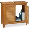 Relaxdays Mobile Sottolavabo LAMELL in bambù & MDF, Armadietto, Lavandino, Lamellato, 2 Ante, 60x67x30 cm ca, Naturale, bambú, Marrone, 1 pz