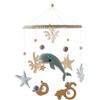 Herfair Meer Welt Mobile - Campanello a vento per bambini, in legno con delfini 3D, con palline in feltro, ciondolo per lettino, per bambini e bambine (blu)