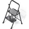 KINGRACK Scala a 2 gradini pieghevole in acciaio con corrimano, pedali larghi antiscivolo, design con blocco sicuro, carico di 226 kg, scala portatile per casa, cucina e ufficio, nero