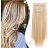 Dcbaboo Extension Capelli Clip Lisci 6 Fasce Clip in Hair Extension Capelli Sintetici Lunghi 58cm Posticci per Capelli Finti Estensioni Diritti Naturale per Donna, Biondo Miele & Biondo