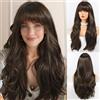 HAIRCUBE Long Brown Parrucca con Bangs Perrucche ricce a strati per donne Parrucche sintetiche naturali per uso quotidiano (pelucas de cabello naturale)