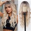 Allbell Parrucca lunga ondulata bionda per le donne balayage parrucca capelli biondi con frangia capelli dall'aspetto naturale rimpiazzame
