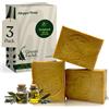 GREEN FADEL Sapone di Aleppo Originale, all'Olio d'Oliva e Olio di Alloro, 3 x ca. 200g, Sapone all'Olio d'Oliva, Naturale, Fatto a Mano