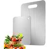 Zyiphor 2 Pezzi Tagliere in Acciaio Inox Alimentare, Antibatterico e Antifungino Taglieri in Acciaio, Tagliera Cucina per Carne, Frutta, Verdura(34 x 23 cm + 24 x 15 cm)