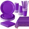 PYAILI Stoviglie per Feste 121 Pezzi Viola Intenso Festa della Addobbi Ragazza di Compleanno dei Dambini Articoli per Feste Set Include Piatto Carta Party Tazze Tovaglioli -24 Ospiti