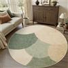 Zhaotingrui Tappeto rotondo per soggiorno, 100 cm, morbido, lavabile, motivo geometrico, per salotto, camera da letto, sala da pranzo, verde e beige