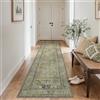 GENIMO - Tappeto Vintage 80x300cm - Antiscivolo, Facile da Pulire, Con Pelo Corto - Per Corridoio, Soggiorno - Salvia
