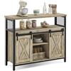 VASAGLE Credenza, Mobile da Cucina, Armadietto Organizzatore, con 2 Ante Scorrevoli, 33 x 100 x 80 cm, Ripiani Regolabili, Stile Country, per Soggiorno, Marrone Turchese e Nero Inchiostro LSC092B60