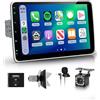 Hodozzy 1 Din RDS Stereo Auto con Schermo Rimovibileile IPS da 10,1 con USB Tipo C, Wireless CarPlay e Android Auto Autoradio con Bluetooth 5.2/Youtobe/EQ/SWC + Telecamera Posteriore