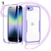 Jrkvniv Cover per iPhone 8/iPhone 7/iPhone SE 2020/2022con Cordino,360 Gradi Trasparente Custodiacon con Protezione Schermo Integrata,Bumper Rugged Custodia con Regolabile Tracolla Corda-Viola