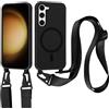 Jrkvniv Cover per Samsung Galaxy S23 con Cordino [Compatibile con MagSafe ] Custodia con Regolabile Laccio Collana Tracolla, Ultra Sottile Silicone AntiGraffio Case per Samsung Galaxy S231, Nero